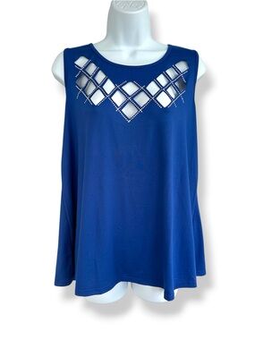 SHEIN Royal Blue Sleeveless Cutout Lattice Tank